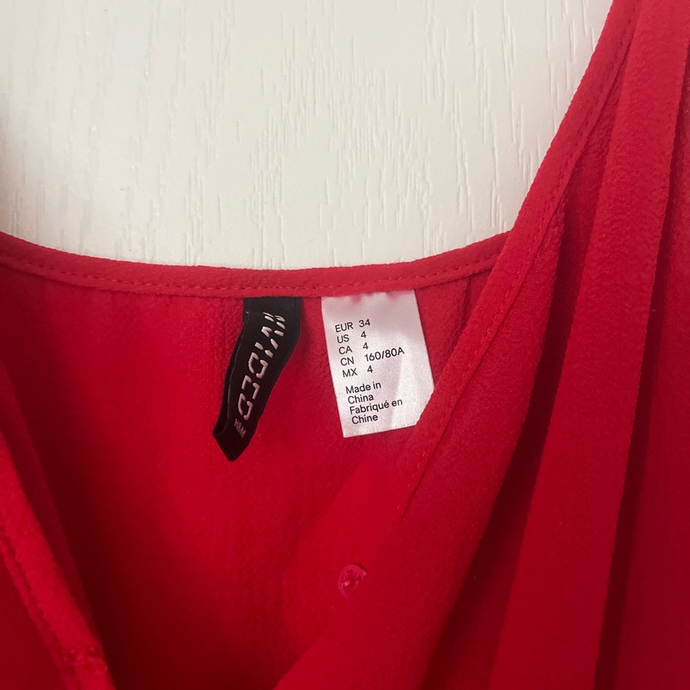 Divided One-Shoulder Red Ruffle Midi Dress - Picture 3 of 3